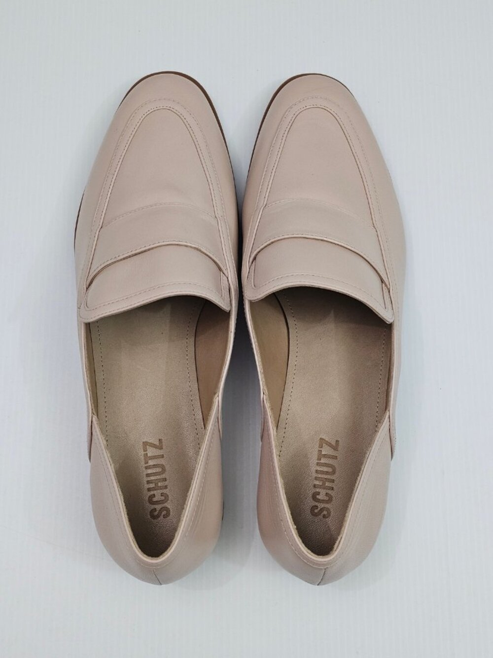 Schutz Maurice Penny Loafer Flats Womens 10 Beige Nappa Leather Minimalist NEW - Picture 9 of 14